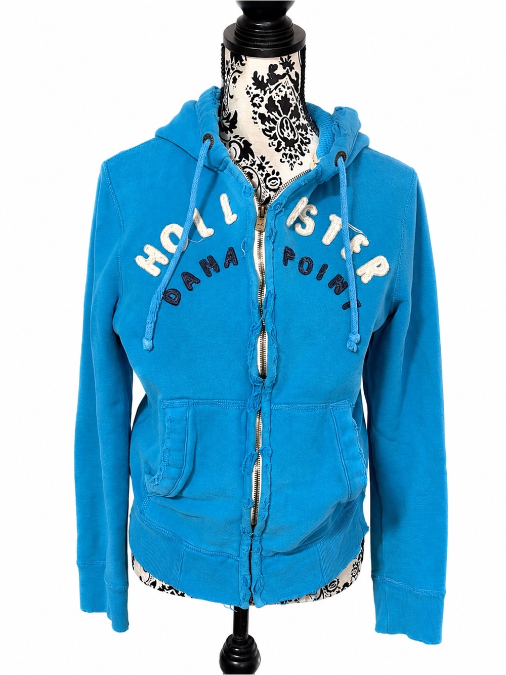 Y2K Hollister Dana Point Blue Distressed Spellout Zip Up Hoodie Small